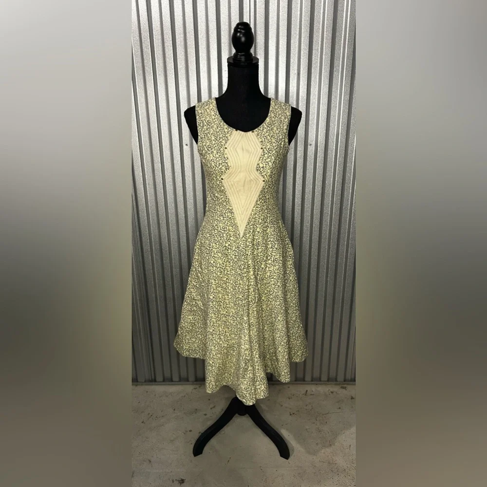 Women’s Lauren Moffatt Blue Tan Anthropologie Geometric Midi Dress Designer 4 - Picture 1 of 5